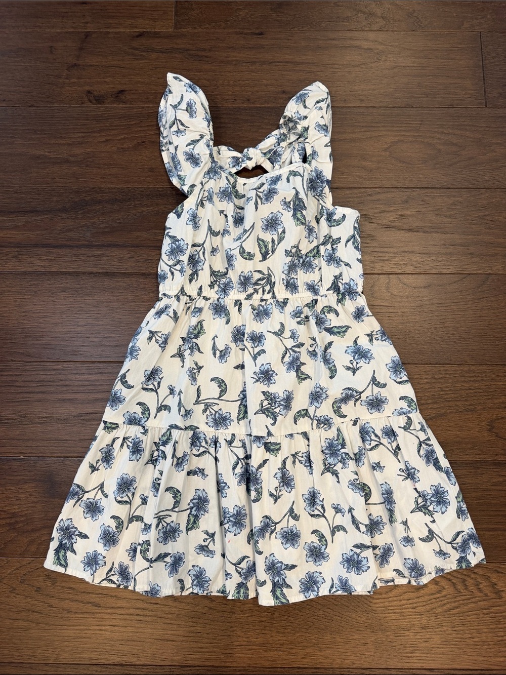 Crewcuts White Dress with Blue Floral Print Size 7 - C12-040